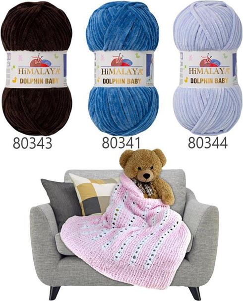 2 Pack/Skeins Himalaya Dolphin Baby, Each Skein 100 Gr/3,5 oz, 120 mt/ 132 yd, Super Bulky Yarn, Blanket Yarn, Velvet Yarn, Knitting Yarn, Amiguru...